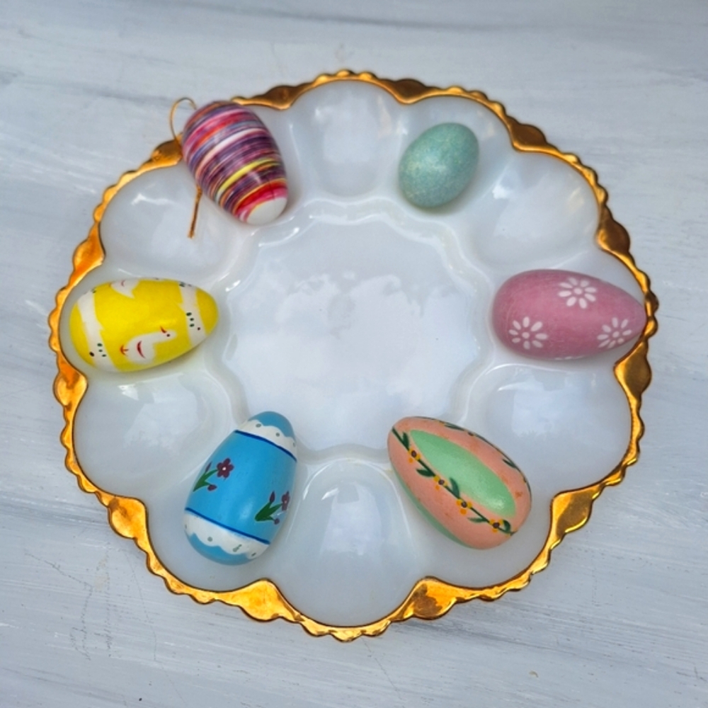Painted Easter Eggs Wooden and or ceramic Vintage Set